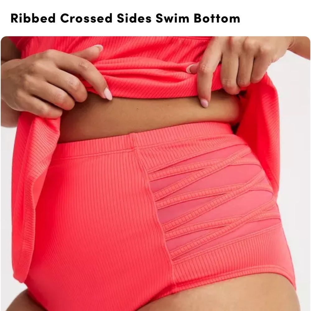 New 3x Torrid Ribbed Cross-Side Swim Bottom in neon Coral Pink